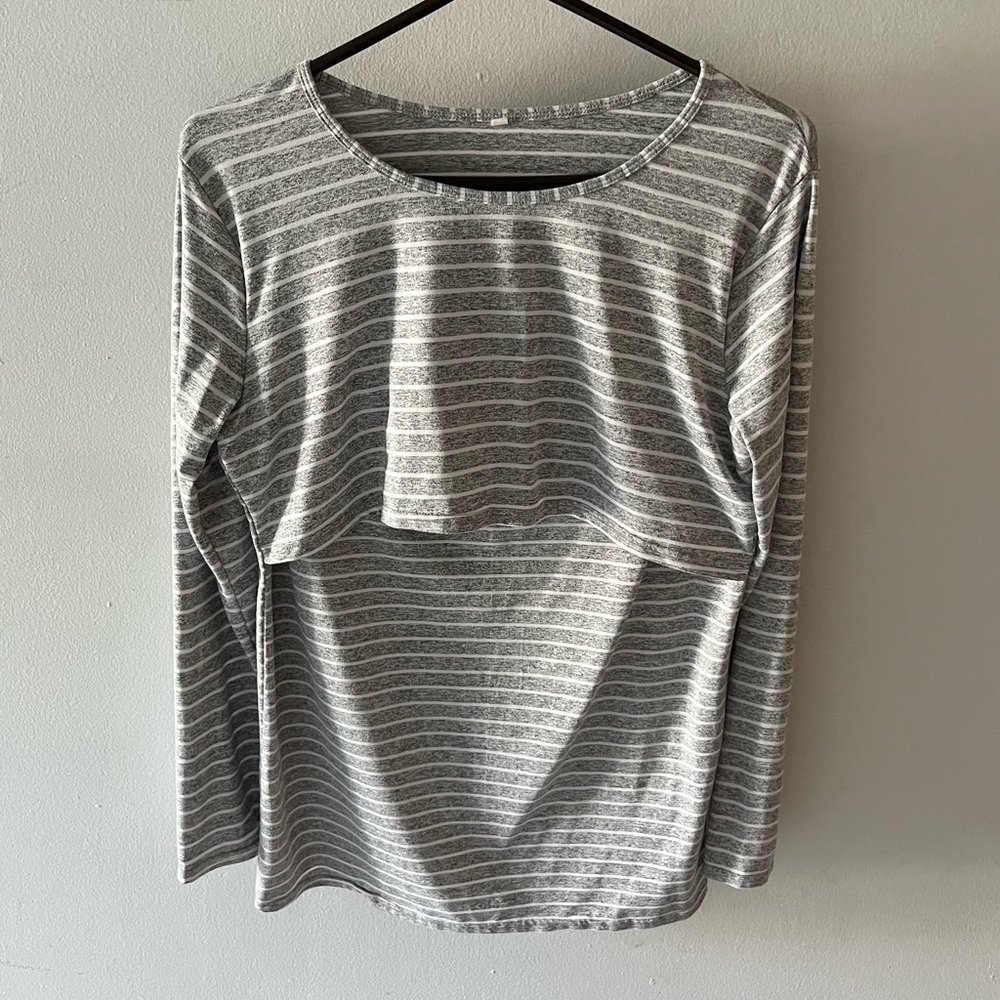 Grey Long Sleeve Active Nursing Shirt for Breastfeeding